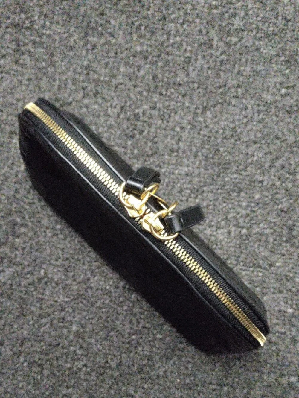 & Other Stories Black Croc-Embossed Dome Cosmetic Pouch with Gold Zipper Tags